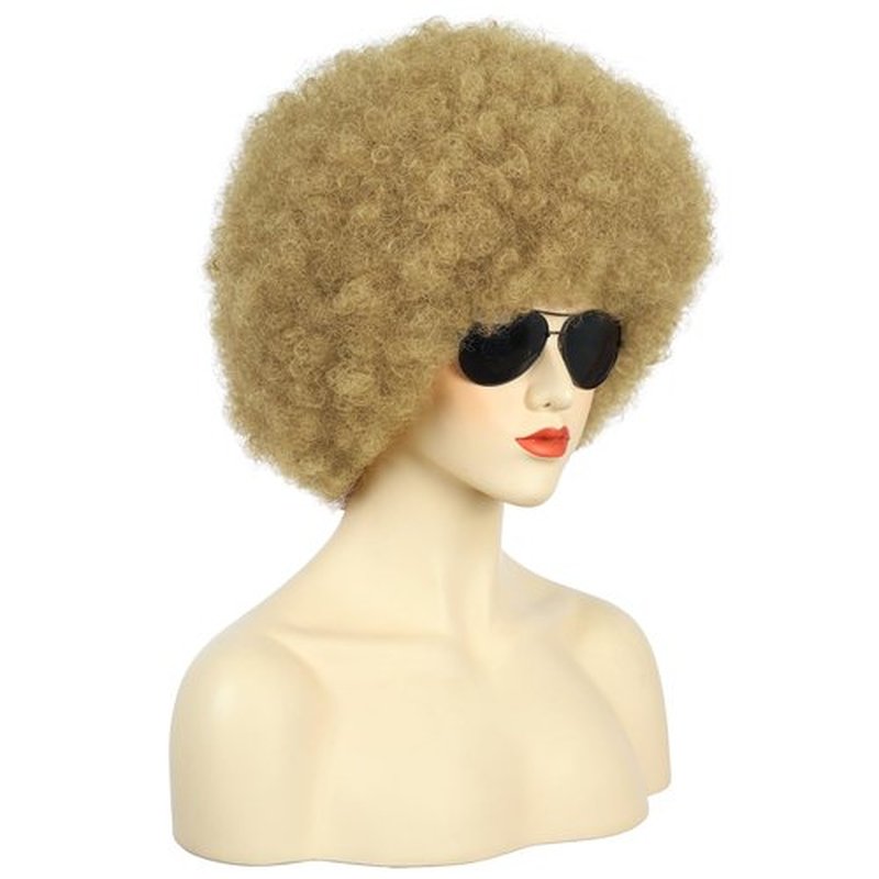 karlery Adult Women Short Curly Blonde Afro 70s Kinky Disco Wig Heat Resistant Synthetic Fiber Fluffy Natural Looking Costume Halloween Party Wig