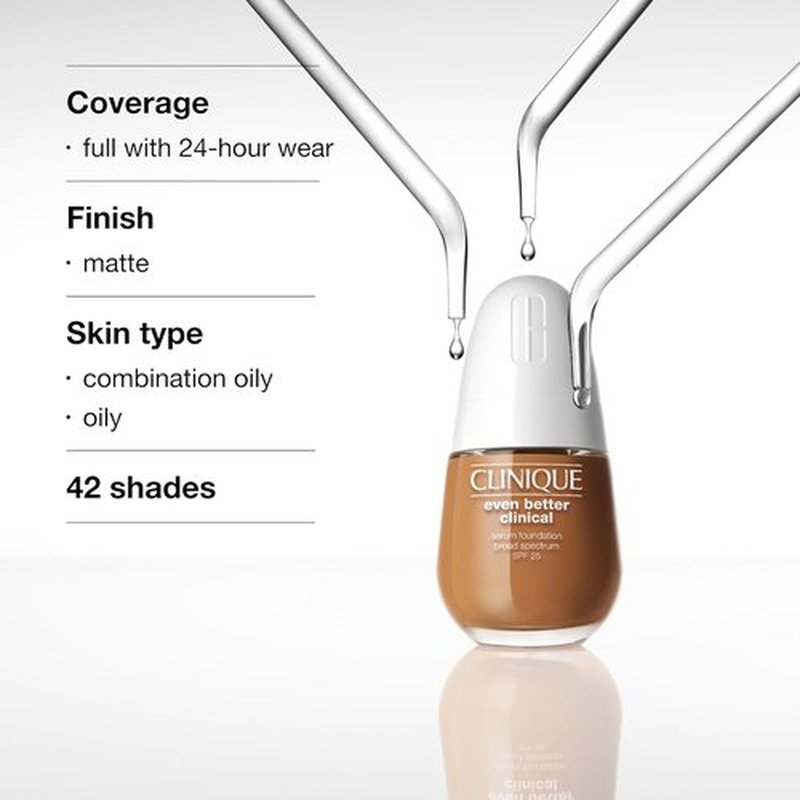 Clinique Even Better Clinical Serum Foundation - Full Coverage, Hydrating SPF 25 with Vitamin C & Salicylic Acid for Oily Skin