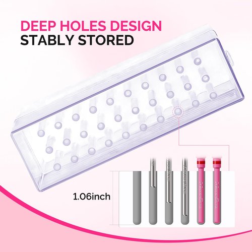 MelodySusie Nail Drill Bits Holder, 30 Holes Case, Portable Dustproof Displayer Organizer Container, Nail Tech Professional Nail Art Tool, Travel Salon Home, Clear (Drill Bits Not Included)