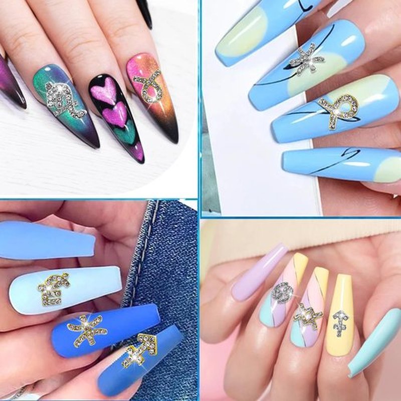 JERCLITY 48 Pieces Pink Gold Alloy Zodiac Nail Charms Zodiac Signs Nail Studs Constellation Words Charms for Nails Twelve Constellation Nail Charms Set for Women Girls Nail Art, JSP420