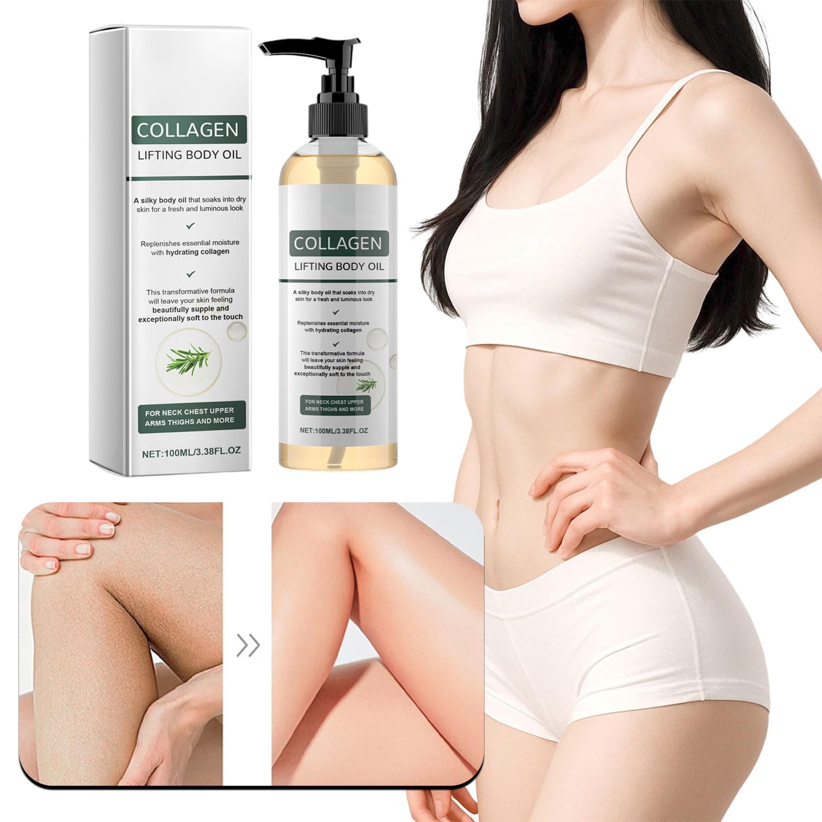 Collagen Lifting Body Oil, Advanced Hydrating Collagen Oil for Body & After Shower, Anti Aging Moisturizing Collagen Body Oil for Women & Men Helps Soften Appearance of Crepe Skin & Wrinkles (1pc)