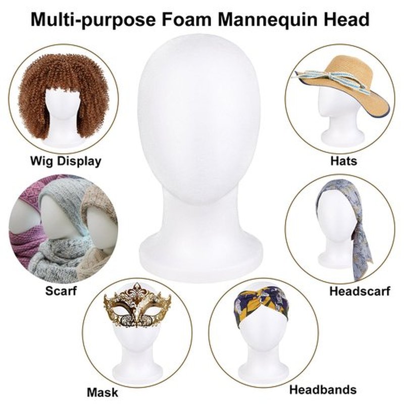 COOKOO 3 PCS Faceless Foam Mannequin Head Wigs Holder Styrofoam Wig Head Stand Wigs Foam Heads for Style, Model Hats ,Display Hair, and Hairpieces, Mask ,Home, Salon and Travel (3 Pieces)
