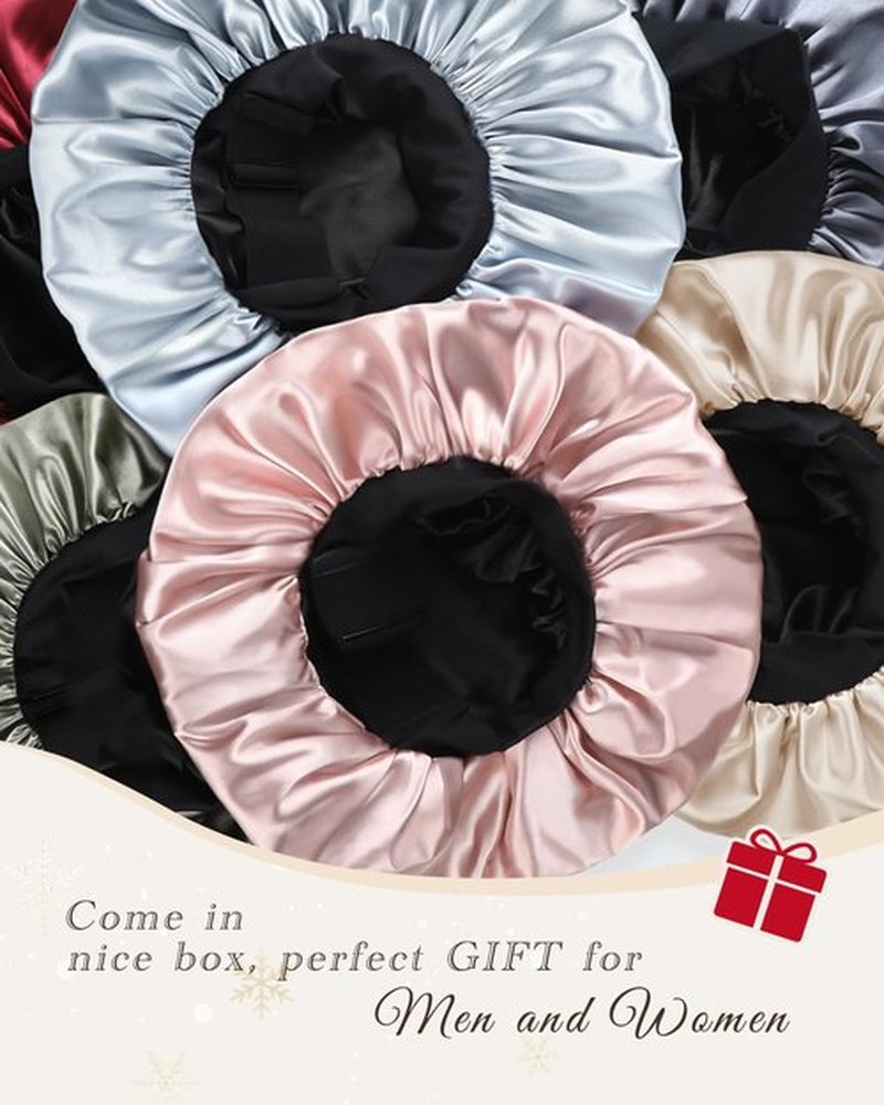 Hat Hut Satin Bonnet Silk Bonnet Sleep Cap for Women Hair Bonnet for Curly Hair Sleeping Adjustable Wide Band Double Layer (US, Alpha, One Size, Olive Green)
