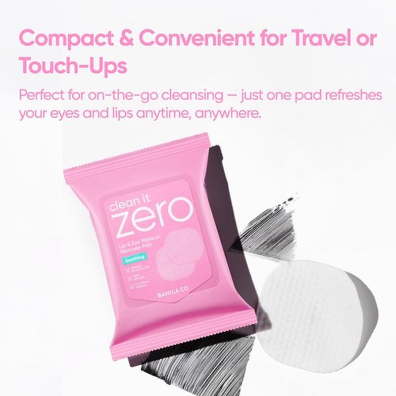 BANILA CO Clean It Zero Soothing Lip & Eye Makeup Remover Pads | Dual-Texture Cleansing Wipes for Waterproof Makeup | Gentle, Refreshing Finish with Natural Oils (30 Pads*2 Pack)
