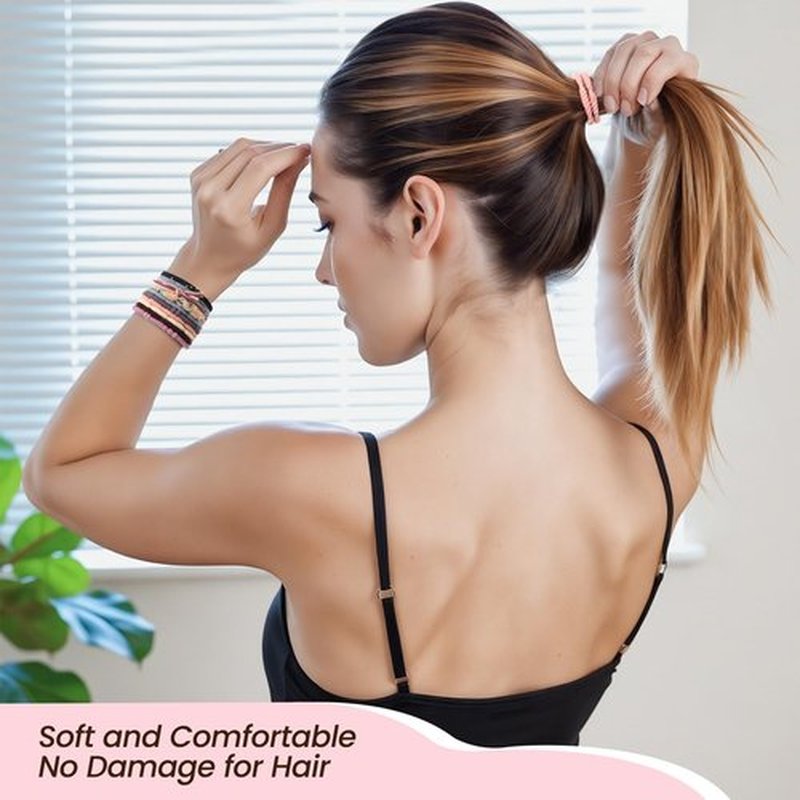 BESKIT 50 PCS Boho Hair Ties, 5 Styles Elastic Hair Tie Bracelets for Women, No Damage 2.36'' Hair Elastic Ponytail Holders for Girls with Thick, Thin and Long Hair