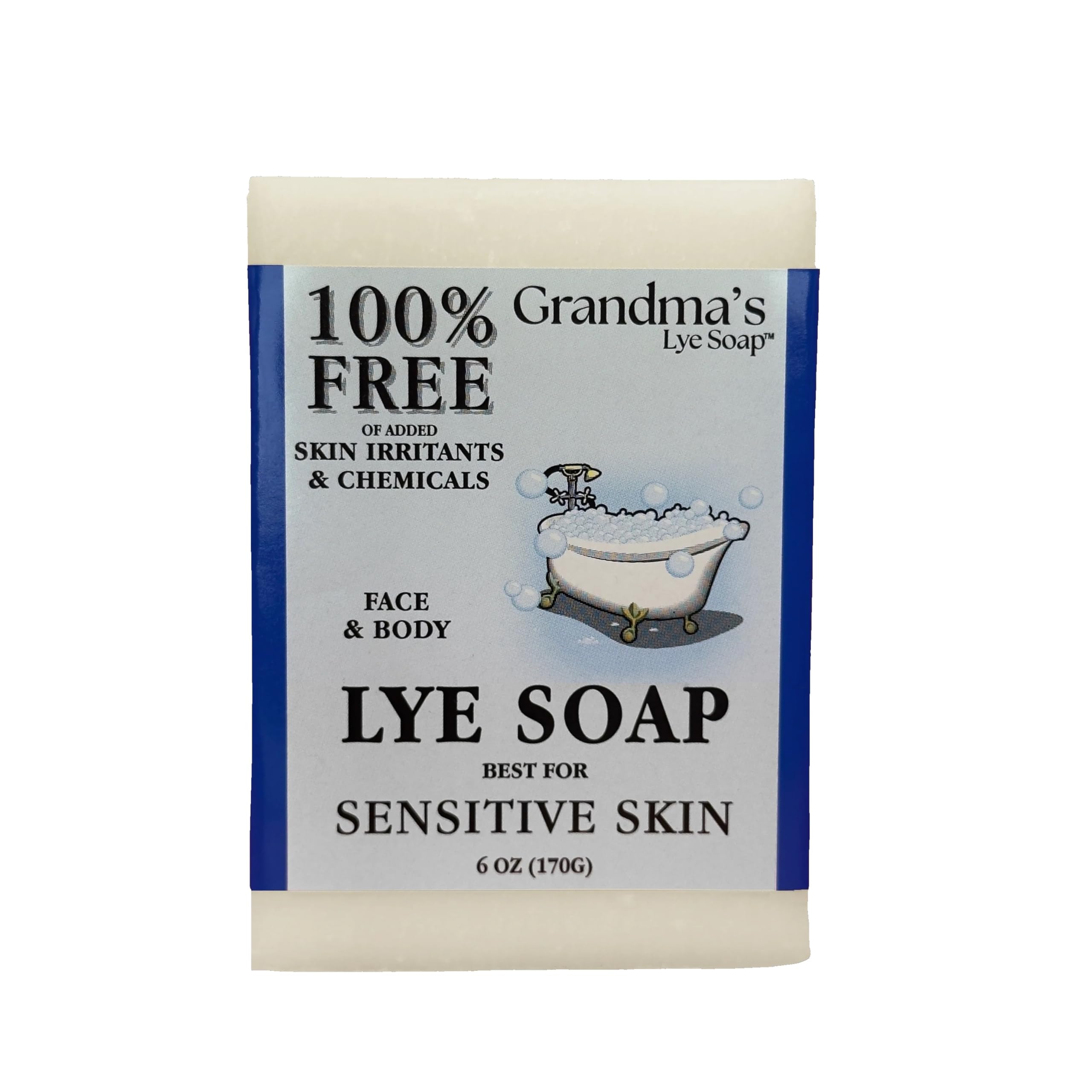 Grandma's Pure and Natural Lye Soap Bar Unscented Face and Body Wash Cleans, Cruelty Free, No Detergents or Additives, Natural Relief, 6 Ounce (Pack of 1)