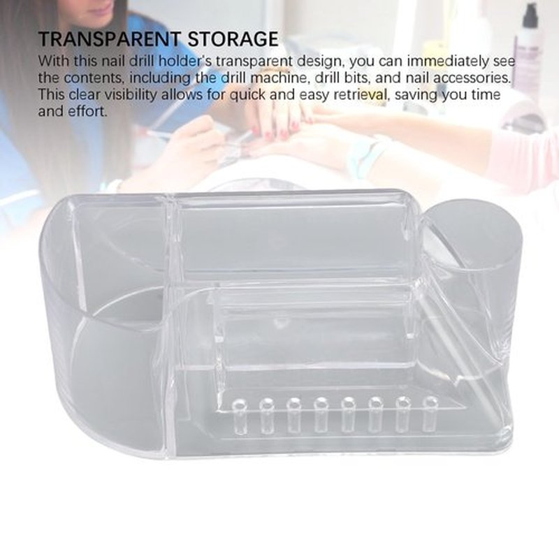 Saluaqui Nail Drill Bits Holder, Nail Drill Machine & Bits Manicure Tools Storage Box with 8 Holes, Transparent Professional Nail Drill Stand Holder Organizer, Nail Drill Tool Displayer Holder Case