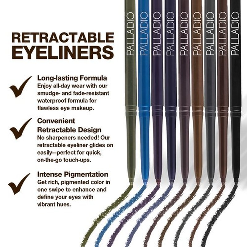 Palladio Retractable Waterproof Eyeliner - Richly Pigmented, Smudge-Proof, Long-Lasting | Black Brown