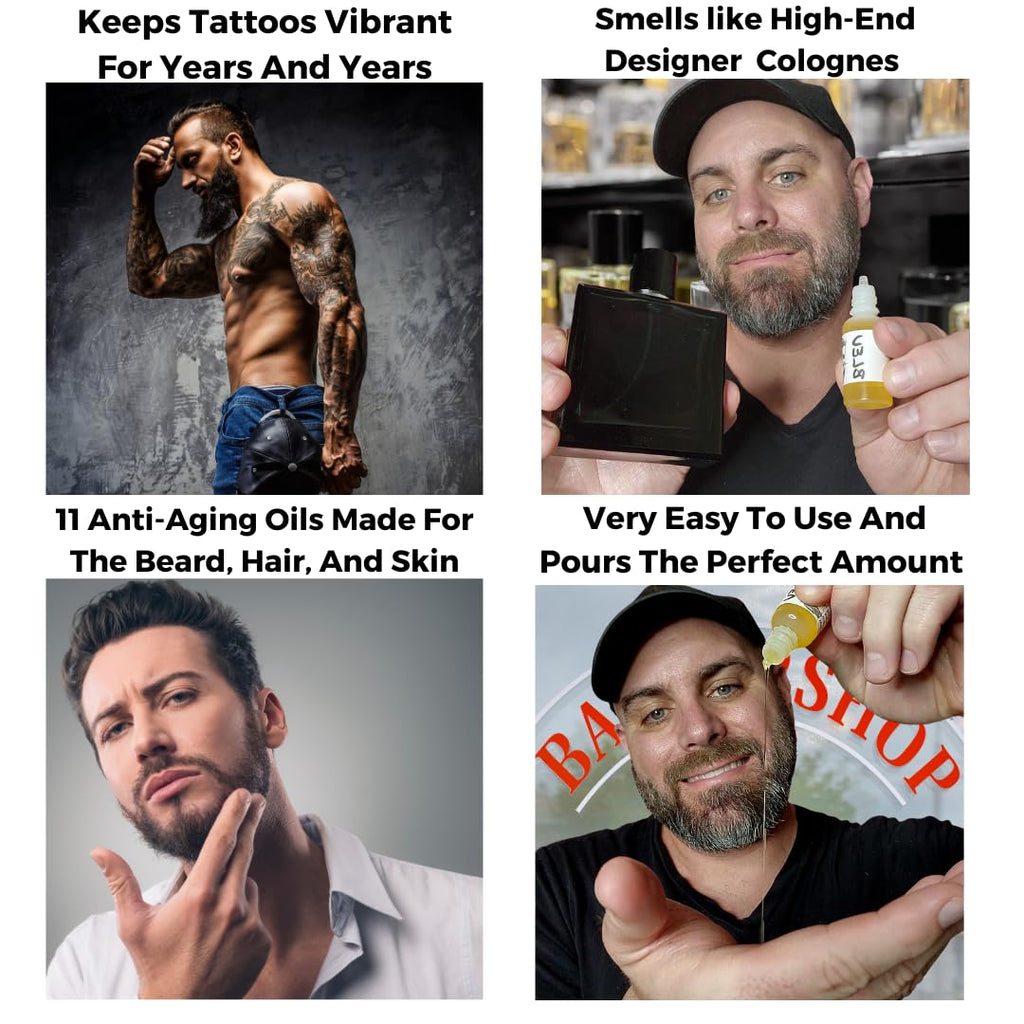 Anti-Aging Beard Oil for Men | Premium, Designer-Inspired Scents | 11 Natural Oils, Plant Retinol, Castor Oil for Growth | Masculine Luxury(Eternal,Obsessed) 2-0.5oz=1oz Sample Pack