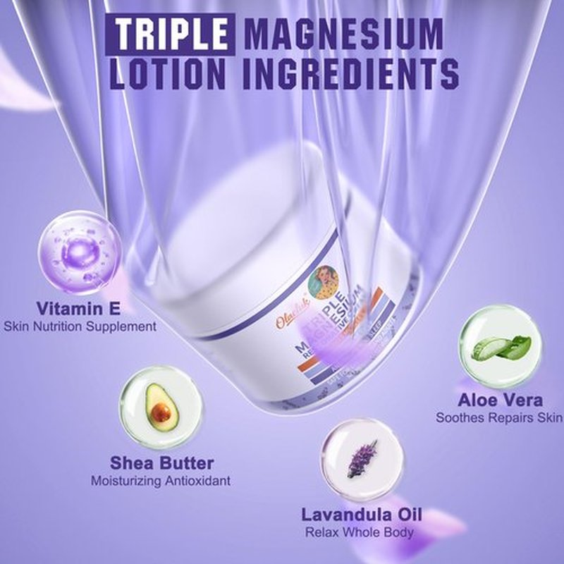 OLACLUK Magnesium Lotion for Sleep, Topical Triple Magnesium Cream for Legs, Feet, and Body Clam, Nighttime Lavender Lotion for Sleep - Christmas Gifts for Kids & Adults (4 oz, Lavender)