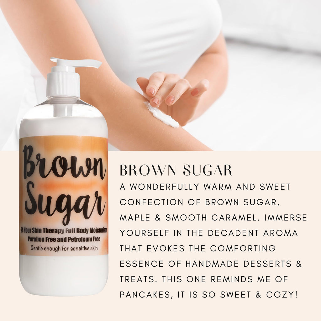 The Lotion Company 24 Hour Skin Therapy Lotion, Brown Sugar Gourmand Scent, Full Body Moisturizer with Aloe Vera, Paraben Free, Non-Greasy, Made in USA, 16 oz