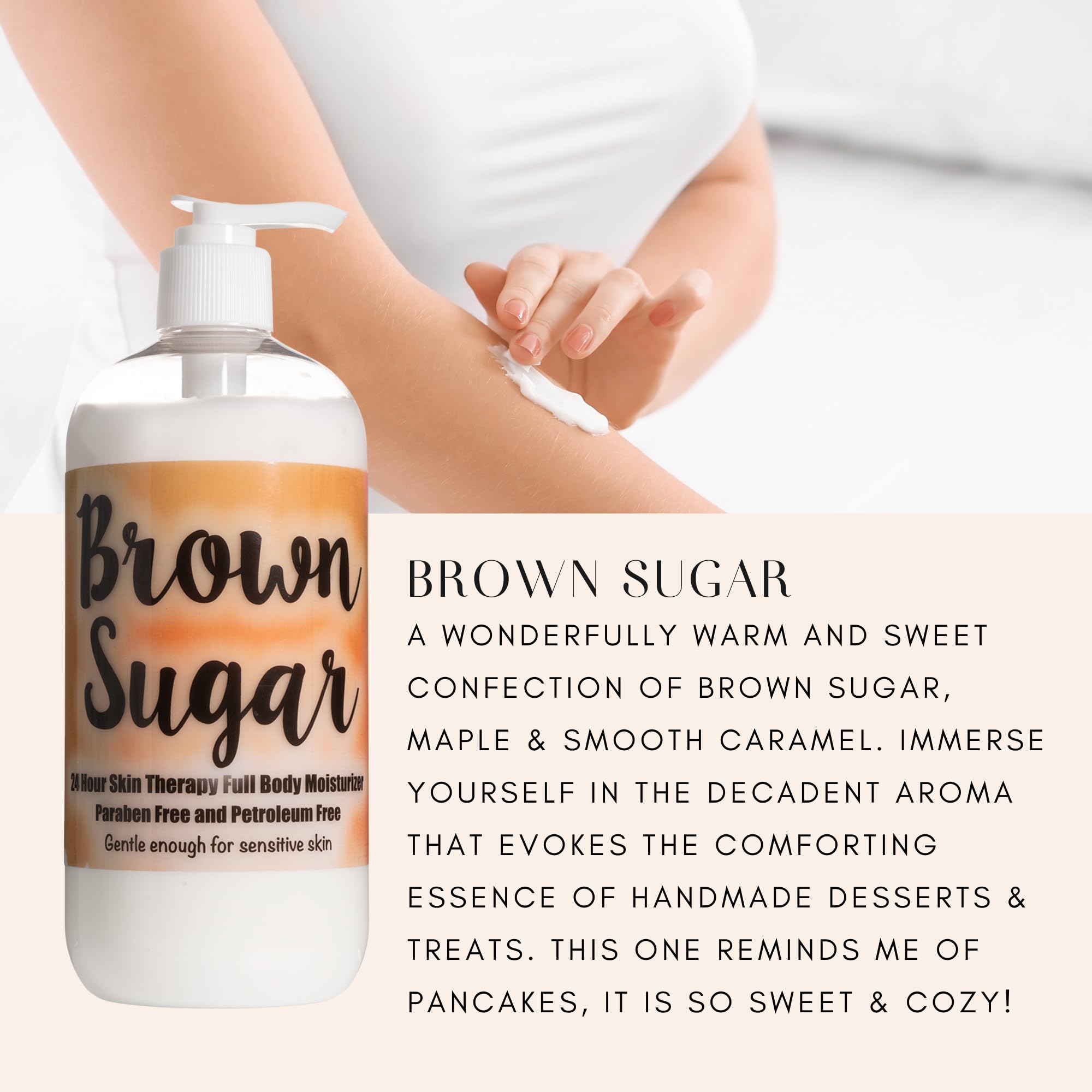 The Lotion Company 24 Hour Skin Therapy Lotion, Brown Sugar Gourmand Scent, Full Body Moisturizer with Aloe Vera, Paraben Free, Non-Greasy, Made in USA, 16 oz