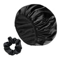 Skiennix Satin Shower Cap - Three-Layer Terry Cloth Lined, Waterproof & Reusable for Long Thick Hair | Large Size (Black)