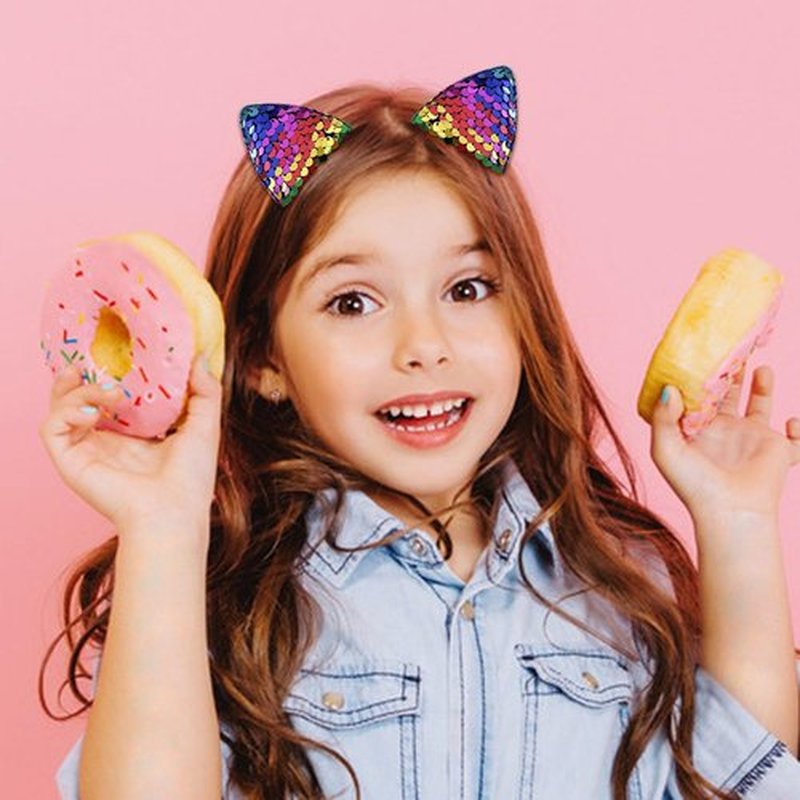 12 Glitter Sparkly Cat Ear Hair Clips and Barrettes for Girls, Toddlers, and Kids - Animal Hair Pins