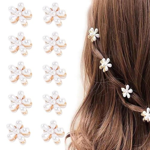 Eliongpu 20Pcs Small Mini Pearl Claw Clips with Flower Design, Sweet Artificial Pearl Hair Clips, Decorative Daisy Bangs Clips Hair Accessories for Women Girls