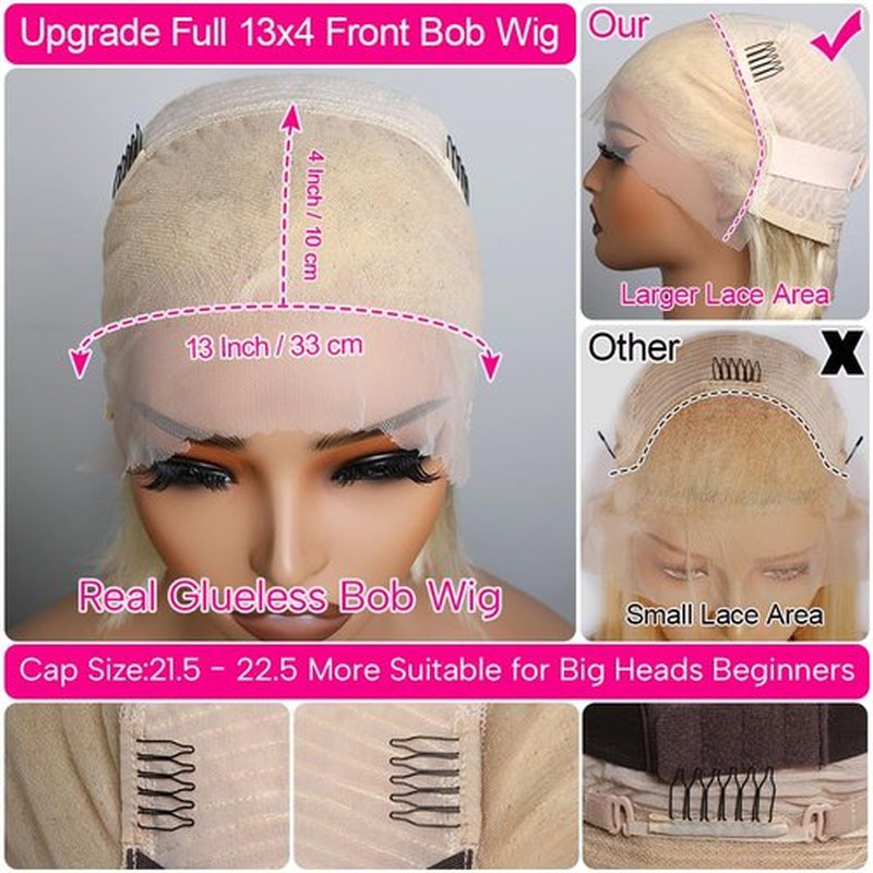 CYSDRH Blonde Bob Wig Human Hair 13x4 HD Lace Frontal Glueless Wigs Human Hair for Black Women 180 Density Pre Plucked 100% Brazilian Virgin Blonde Wigs Human Hair - 10 Inch Skinlike 613 Bob Wig