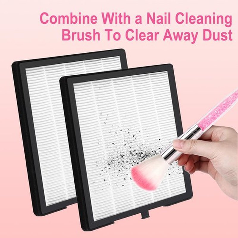 Nail Dust Collector Filters of 2 Pack Nail Dust Suction Collector Replacement Filter with Nail Art Dust Powder Remover Brush (7‘’*6.9‘’*1‘’, Count, 4)
