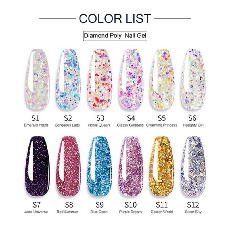 Finger Secret Poly Gel 6-Colors Set ,Shiny Poly Nail Gel,New Upgrade Shiny Style Multiple Nail Extension Combinations Shine Your Life