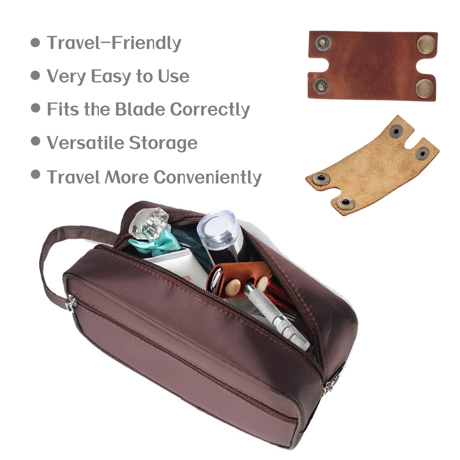 Genuine Cowhide Leather Case for Manual Safety Razor, Double Edge/Butterfly Razor Head Protective Cover, Travel Portable Shaving Razor Accessories (Standard)