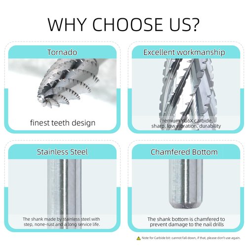HYTOOS Tornado Carbide Nail Drill Bits - YG6X Professional for Acrylic & Hard Gel Removal, Electric File Bit Drill Accessories Manicure Tools for Nail Technicians