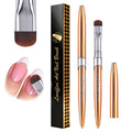French Brush for Nails & Gel Polish Clean Up, Dual-Use Metal Handle Nail Art Brush with Cap for French Tips, Acrylic, Polygel | Professional Manicure Tool (Gold)