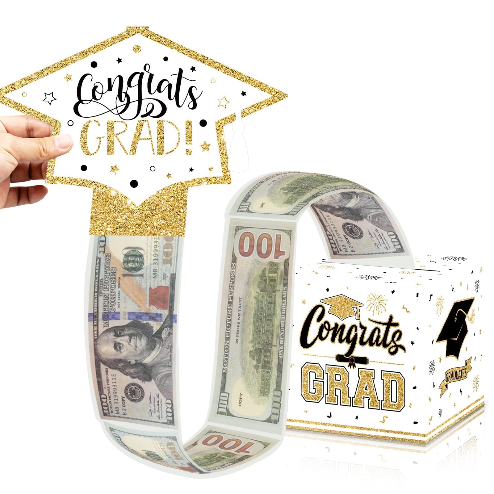 VABAMNA Class of 2026 Graduation Money Box for Cash Gift Pull, Funny Surprise DIY Cash Gift Idea Kit Graduation Money Holder for School Congrats Grad Party Favors, White Gold