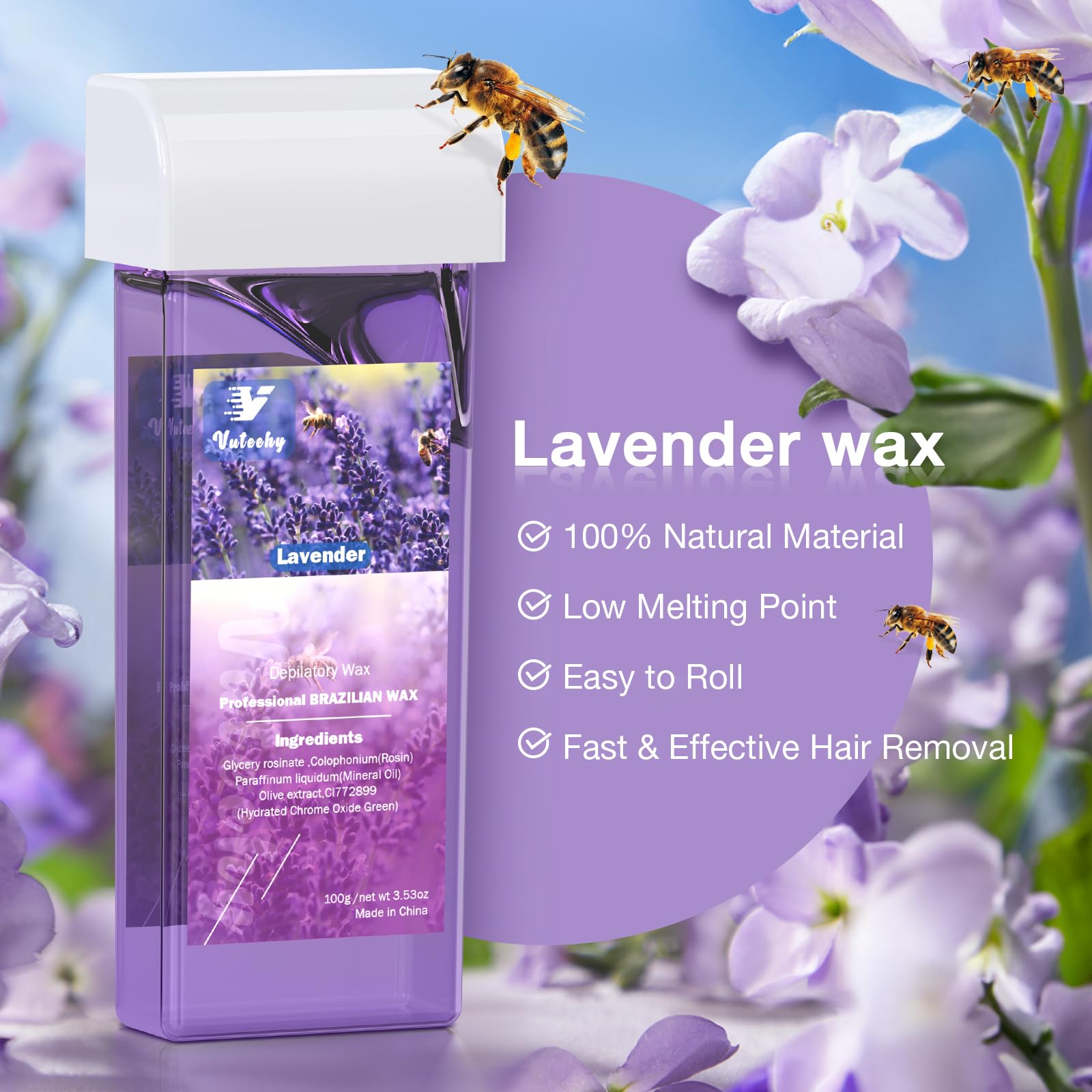 Roll on Wax Kit, Waxing Roller Kit for hair removal, with 2 Wax Cartridges & 50 Pcs Waxing Strips & 1 Post Oil-4