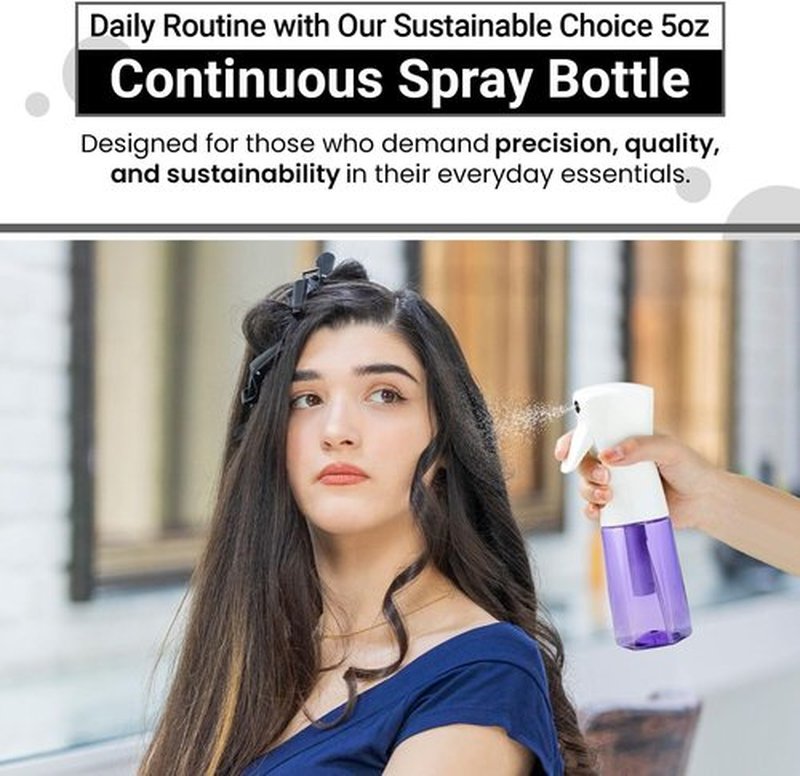 Continuous Mist Spray Bottle - Ultra Fine Mist for Hair Styling & Versatile Use - 5 oz Purple Octagon