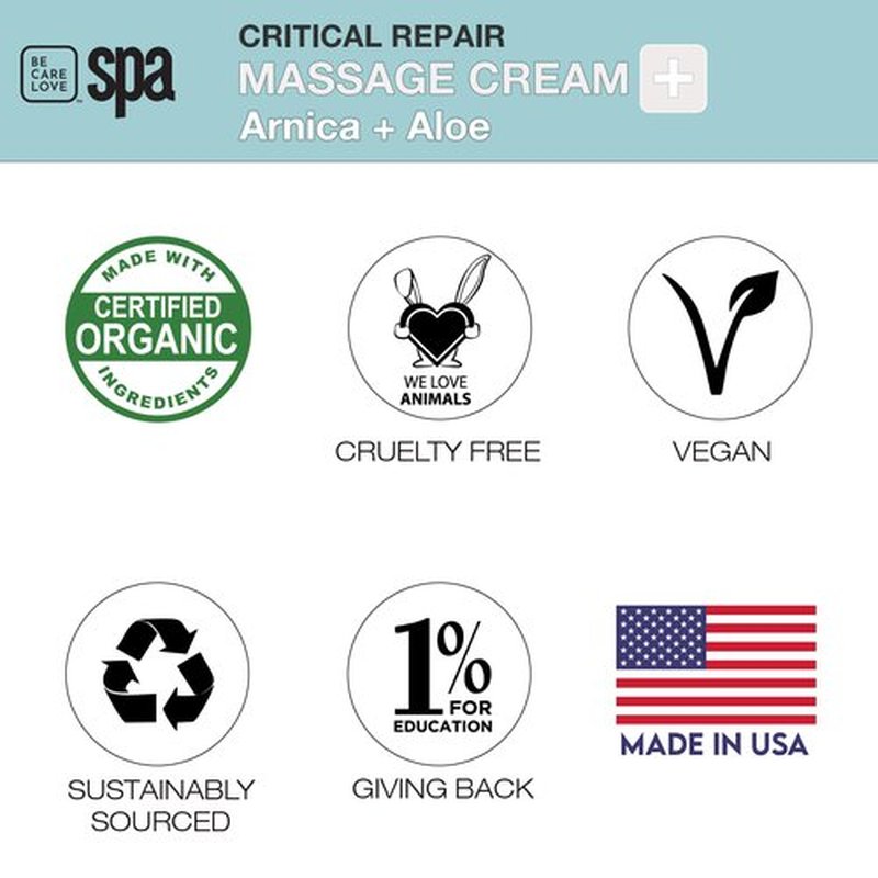 BCL Spa Critical Repair Massage Cream with Arnica, Aloe Vera, Kelp, Argan Oil, Shea Butter | Soothing Relief and deep Skin Nourishment Body Moisturizer, Vegan, Organic | Made in USA | 16 fl oz