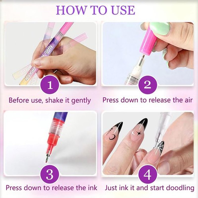 12 Colors Nail Art Pens, Nail Art Markers for 3D Drawing, Quickly Dry Nail Polish Pens for Home Salon Use (1 Set)