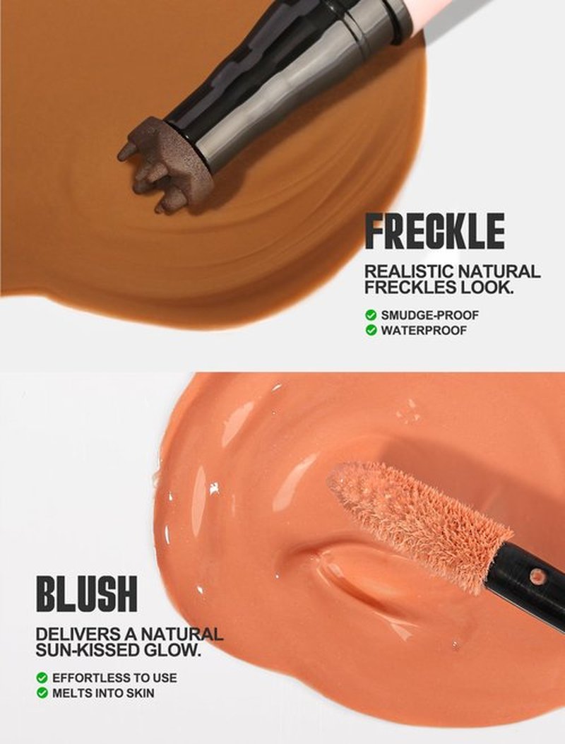 Anglicolor Freckle Pen, 2 in 1 Faux Freckle Stamp with Blush, Quick-drying, Waterproof, Long-Lasting, Natural Sun-Kissed Look for Beach Days Daily No-Makeup Look (01 Light Brown+Soft Nude Pink)