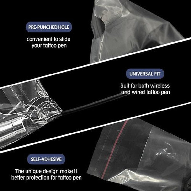 PMUBEAUTY 200Pcs PMU Pen Machine Covers Sleeves Tattoo Machine Protect Film Bag Disposable for Tattoo Cartridge Machine Gun Grips, Derma pen Microneedling (Clear)