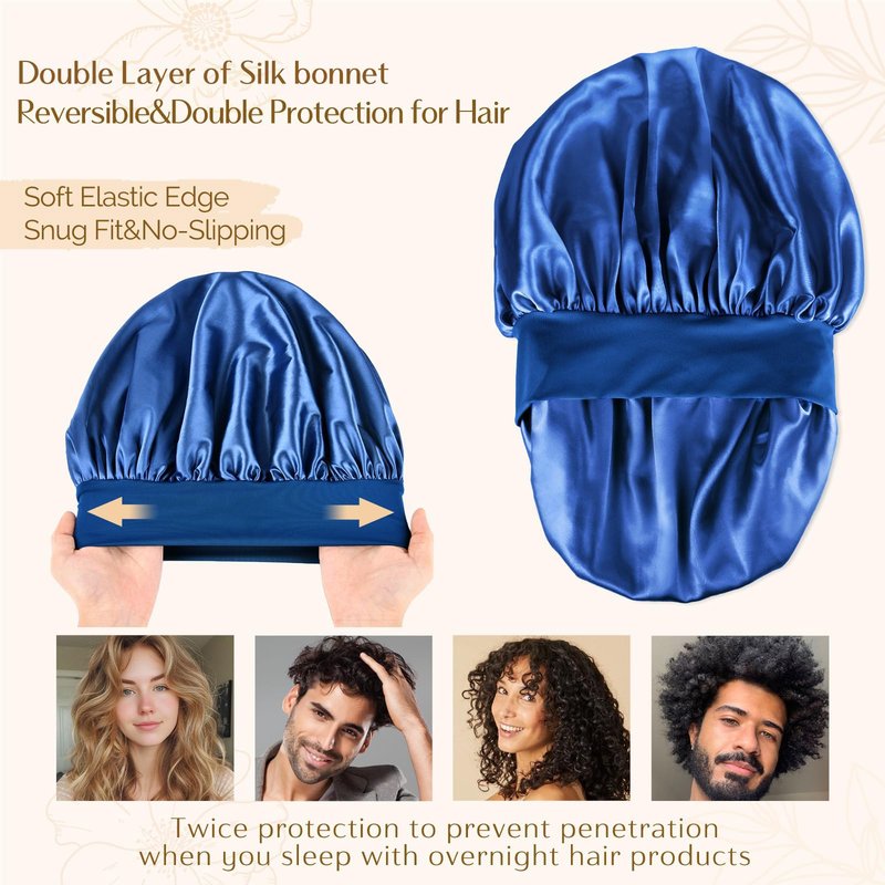 YANIBEST Silk Bonnet for Men Women Hair Bonnet for Sleeping Double Layer Satin Bonnet for Natural Curly Hair Unisex Sleep Cap, Royal Blue