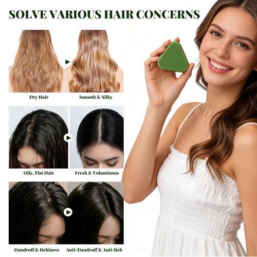 Cypress Leaf Hair Growth Soap - Nature Triangle Shampoo Bar for Strengthening & Reducing Hair Breakage -Gently Cleanses,Triangle Non-Slip Design, for All Hair Types + Foaming Nets - 120g*2