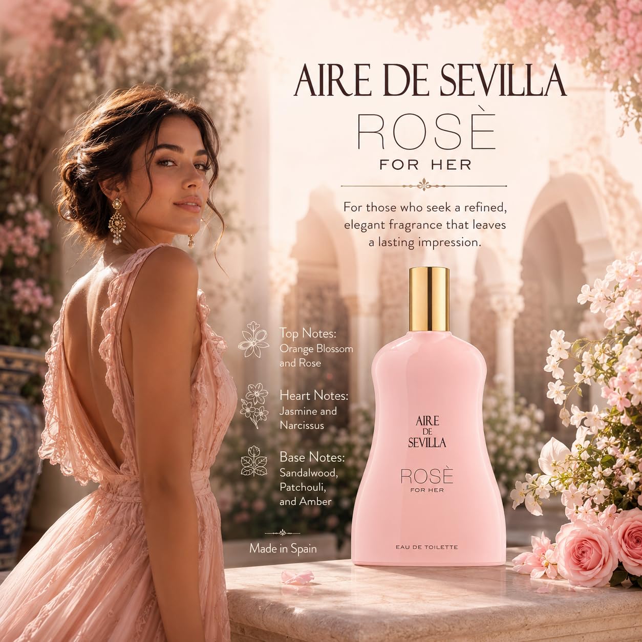 Instituto Español Aire de Sevilla Rose Gift Set for Women, Travel Size Eau de Toilette, Body Gel & Body Lotion (100 ml / 3.4 fl oz Each)