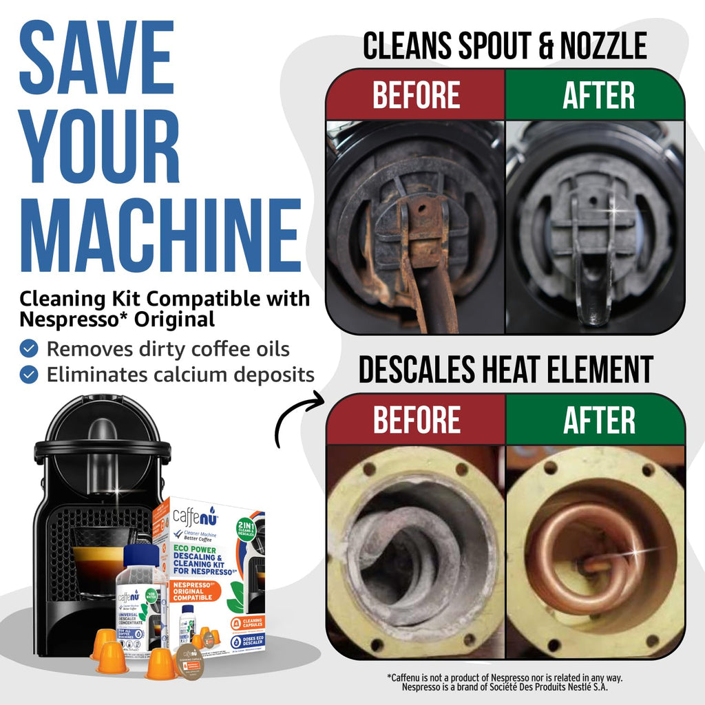 Caffenu Nespresso Original Compatible Descaler and 4-Use Cleaner Pod Kit