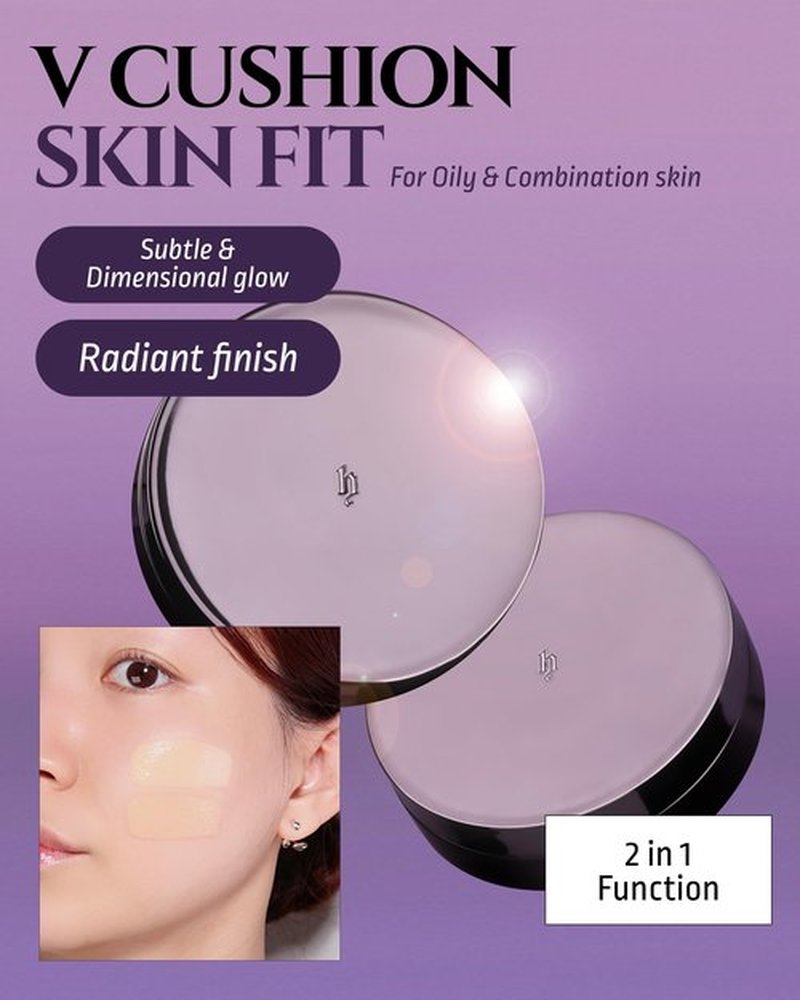 HEVVYMAKEUP V Cushion Skin Fit No.21 Light Begie - Korean Makeup Flawless Radiance Foundation for Oily and Combination Skin - Poreless Ariy Weightless Coverage, 0.35oz.