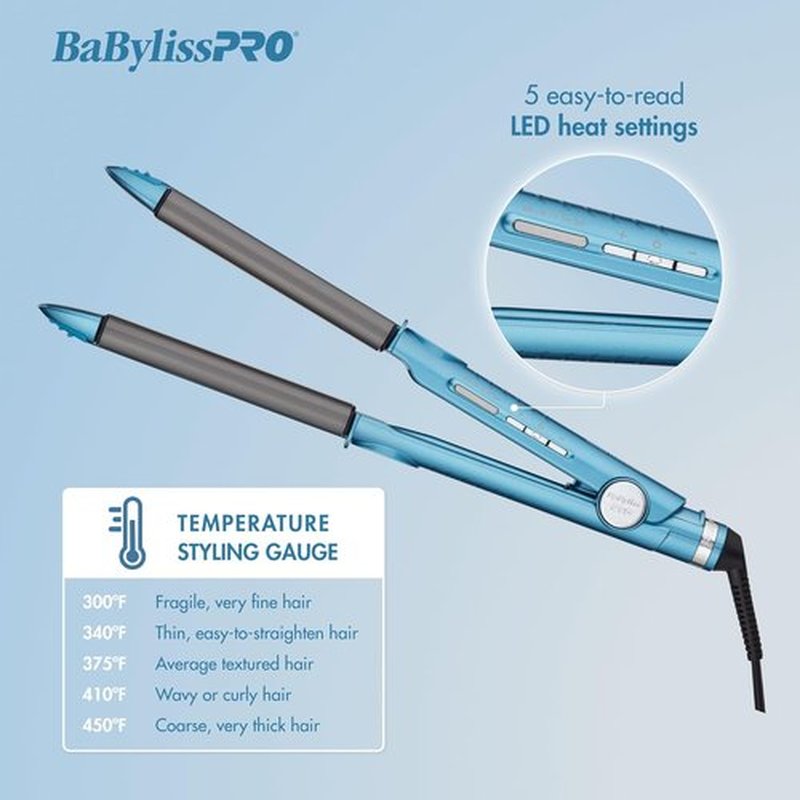 BaBylissPRO Nano Titanium Flat Iron - 1" Curved Styler for Professional Salon Results, All Hair Types