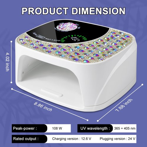 LIMEGIRL UV LED Nail Lamp Kit for Gel Polish Professional Fast Curing White Dryer Light Set with 4 Timer Settings Cordless Rechargeable Nail Art Cure Machine with UV Gloves and Automatic Sensor