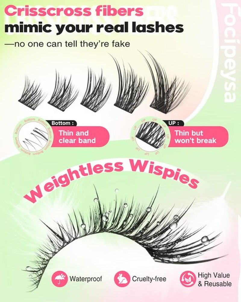 Focipeysa Wispy Lash Clusters Spiky Eyelash Clusters 10-18mm Eyelash Extensions Fox Eye Eyelash Right Left Individual Lashes Cat Eye Lashes Thin Soft Lash Extension Waterproof Lash Cluster