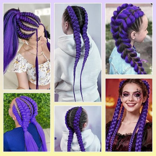 24inch Long Purple Braiding Hair Pre Stretched Synthetic Braiding hair Extensions for Braids, Purple Hair Extensions for Stage Party Halloween Costume Cosplay