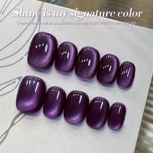 BORN PRETTY Cat Magnetic Eye Gel Nail Polish,Purple Jelly Glass Magnetic Gel Polish Glitter Soak Off Nail Art Salon Manicure Home Gift 15ml