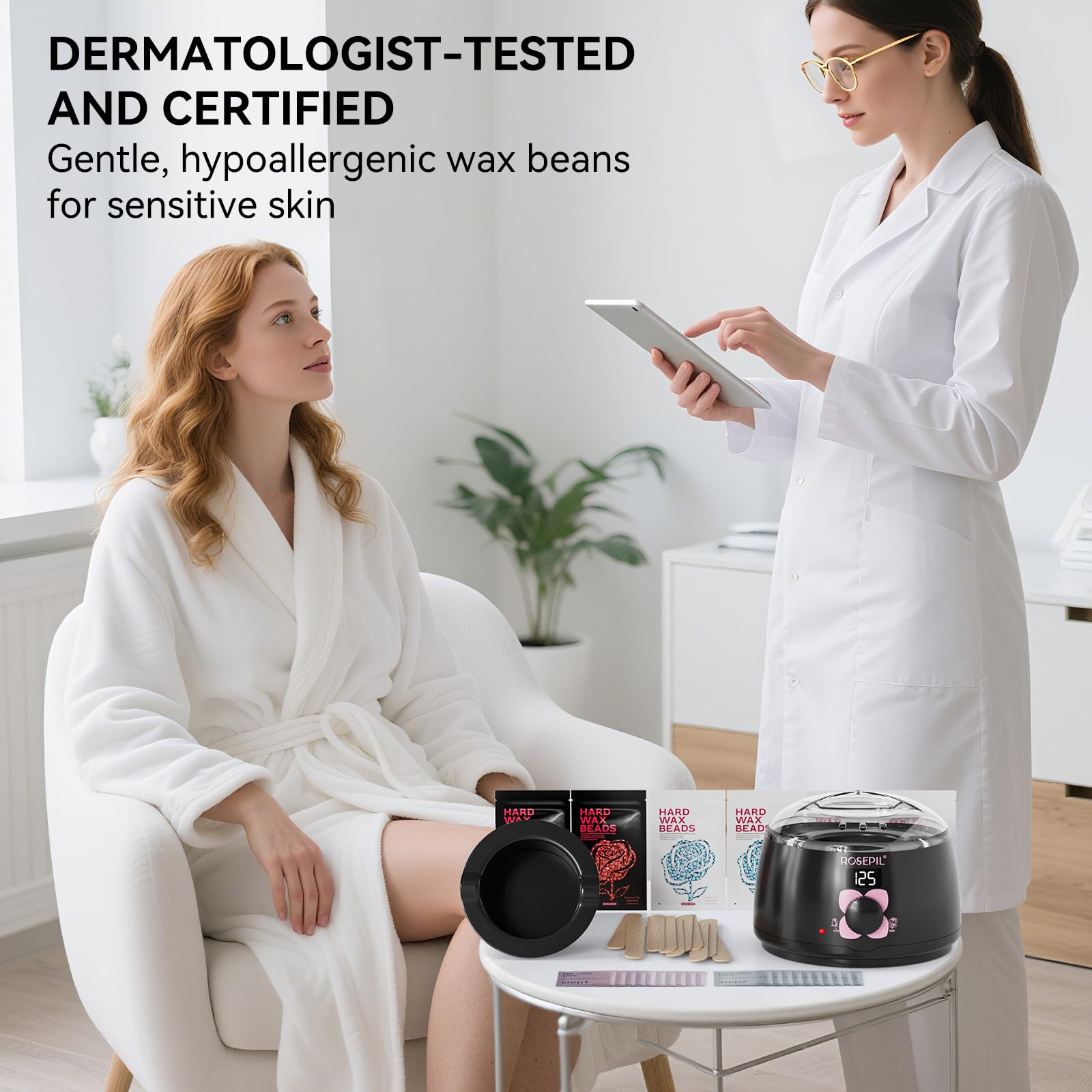 Rosepil Waxing kit for Women - Wax Warmer with Smart Temp Control, 6 Packs (3 Colors) Wax Beads for Targeted Hair Removal - Ideal for Body, Bikini, face, Home Salon Use