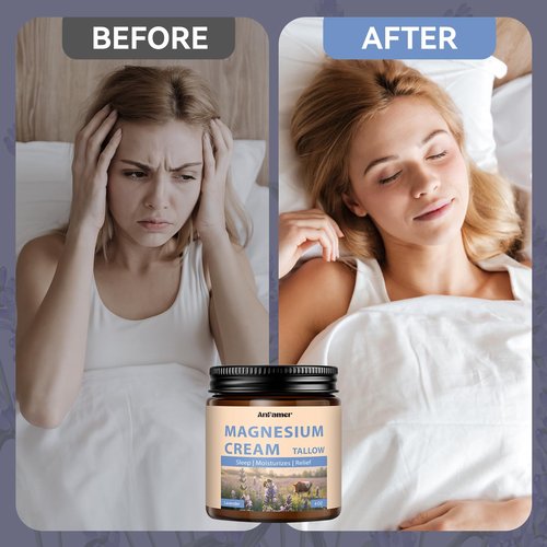 Magnesium Cream for Sleep, Tallow Based Magnesium Lotion for Pain and Leg Cramps, Muscle Relaxation, Nighttime Deep Hydration with Shea Butter Jojoba & Vitamin E for Skin Care, Safe for Kids(Lavender)
