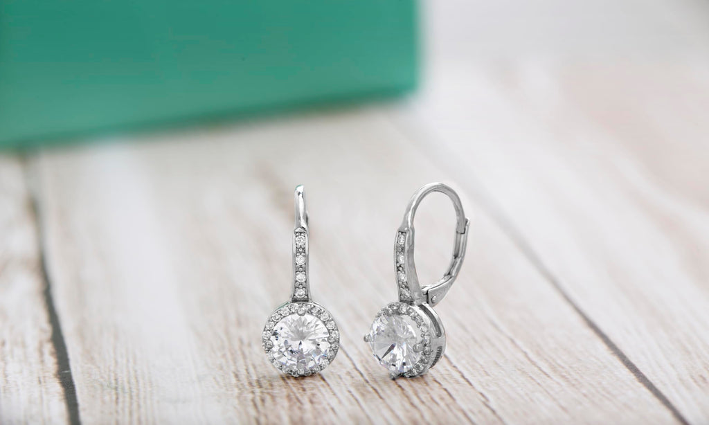 Mia Sarine 925 Sterling Silver Cubic Zirconia Halo Lever Back Dangle Bridal Earrings for Women