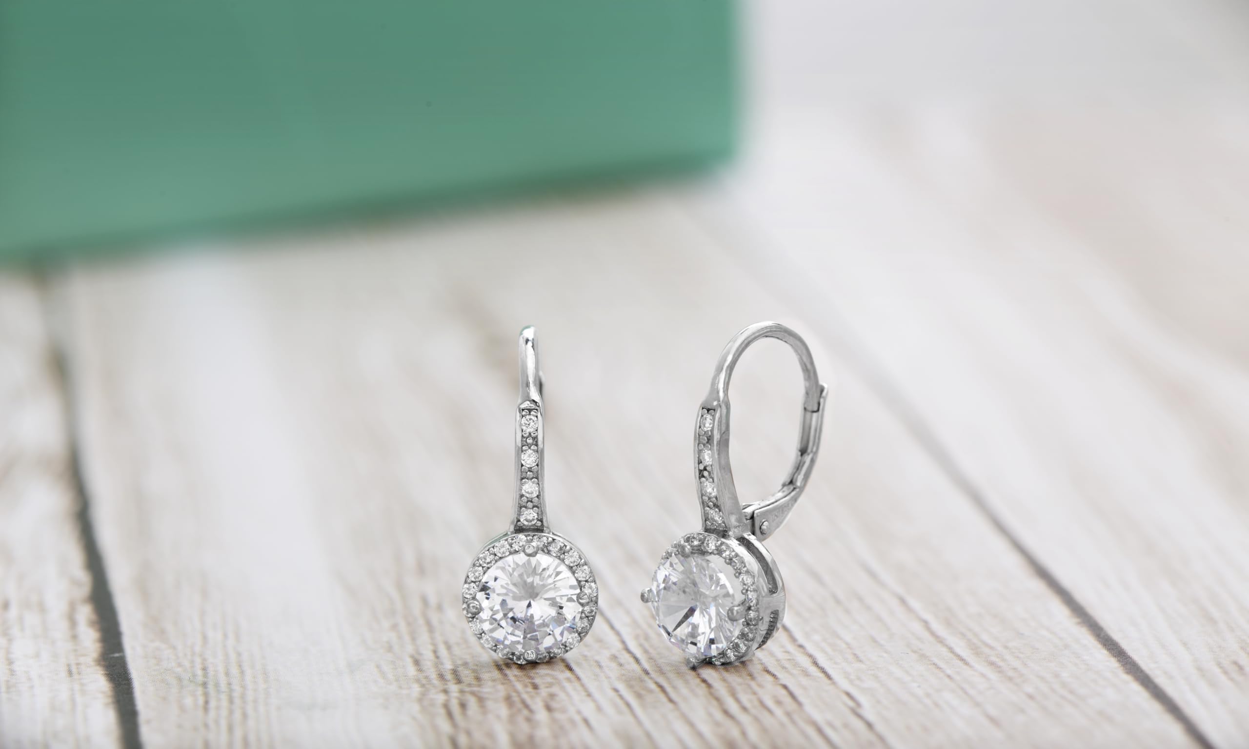 Mia Sarine 925 Sterling Silver Cubic Zirconia Halo Lever Back Dangle Bridal Earrings for Women