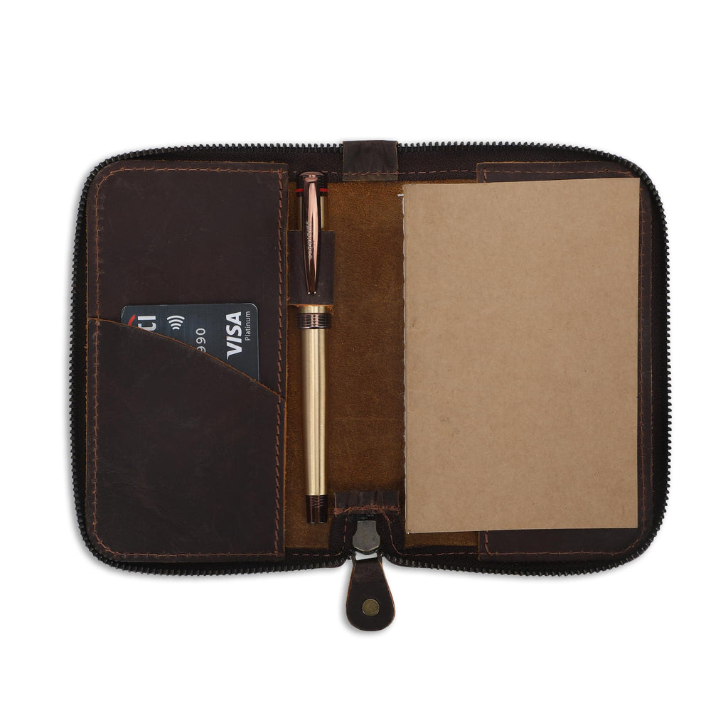 CestAntiQ Zippered Leather Pocket Notebook Cover 3.5x5.5 in., Brown