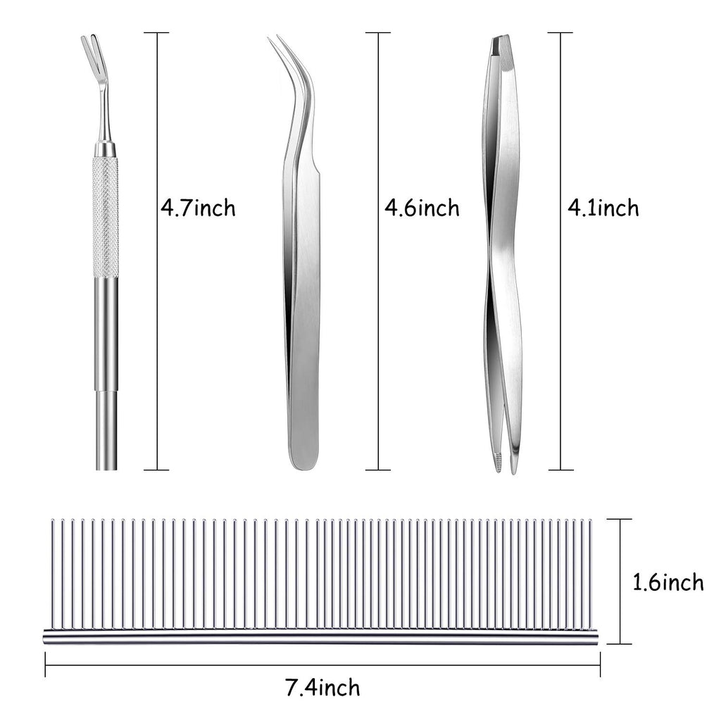 Boao 7 Pcs Tick Removal Tool Kit, Include 3 Plastic Removers, 3 Stainless Steel Tweezers with Comb for Dog and Cats(Fluorescent Green)