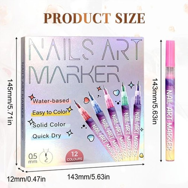 12 Colors Nail Art Pens, Nail Art Markers for 3D Drawing, Quickly Dry Nail Polish Pens for Home Salon Use (1 Set)