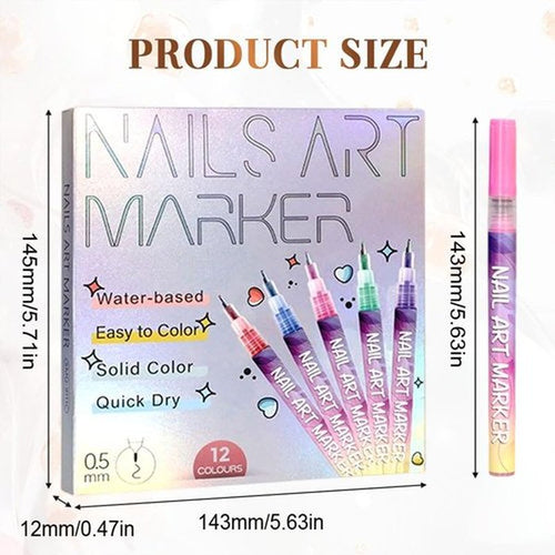 12 Colors Nail Art Pens, Nail Art Markers for 3D Drawing, Quickly Dry Nail Polish Pens for Home Salon Use (1 Set)